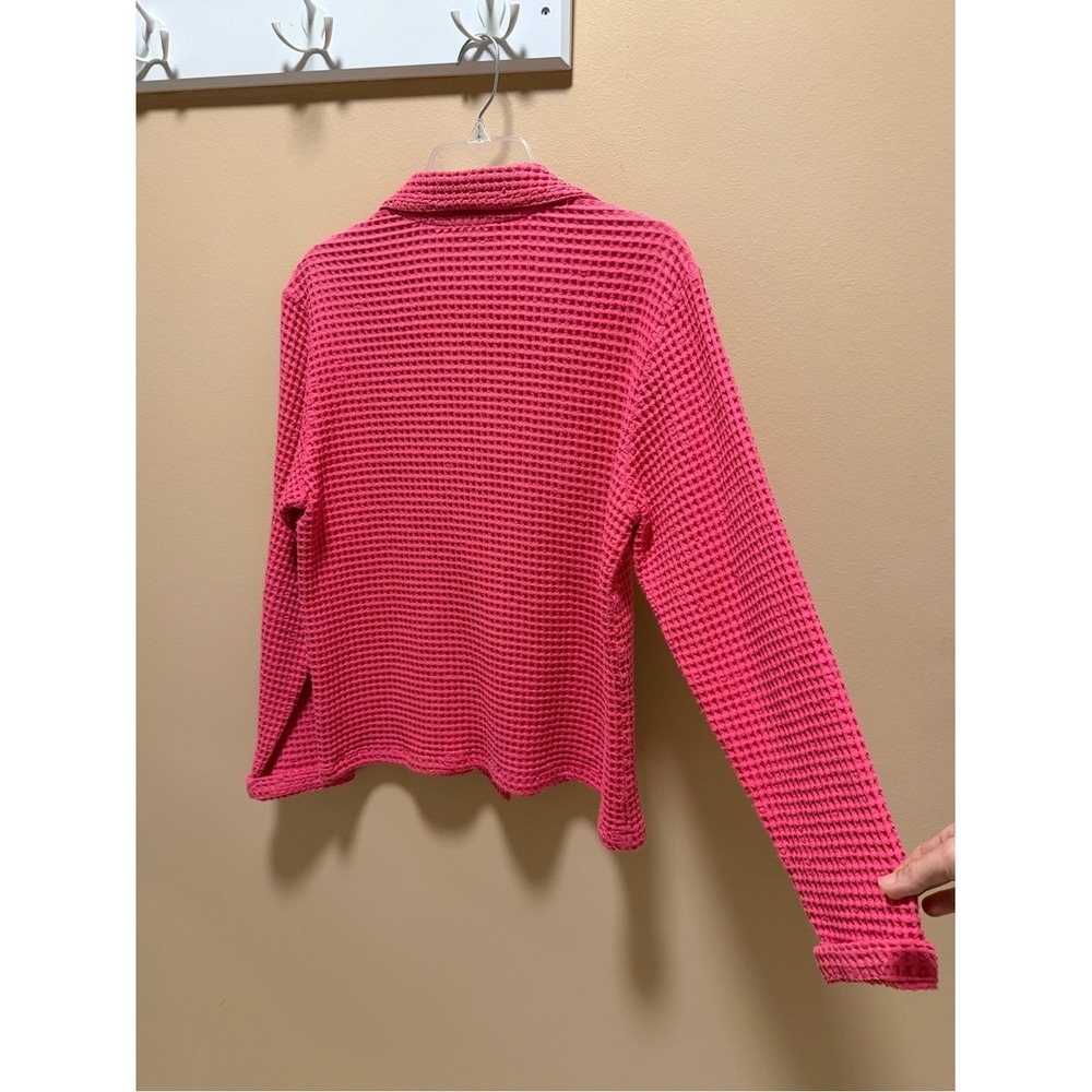 VTG Nannette Keller Pink Waffle Knit Blazer Shacket Patch Pockets Cotton 90's - Picture 6 of 17